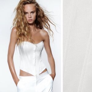 Zara White Satin Effect Corset Top